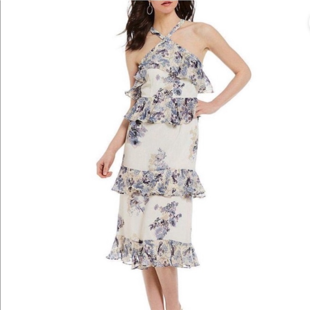 Gianni Bini Erin Ruffle Porcelain Print Midi Dress